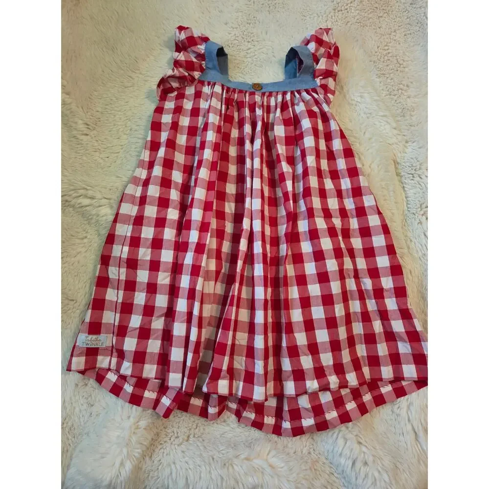 Tabitha Twinkle 10-12 Red Gingham Flutter Sleeve Short Tunic Dress